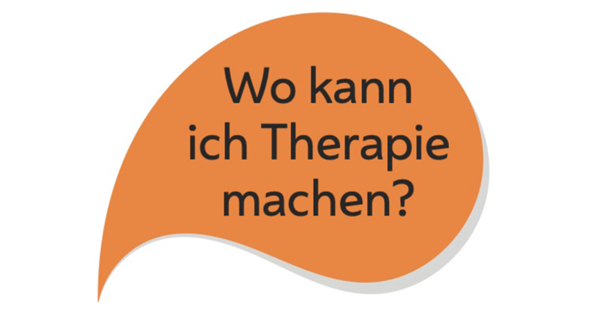 orange Sprechblase: "Wo kann ich Therapie machen?"